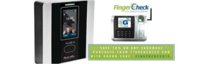 Limited promotion poster - save 10% on Fingercheck time clocks.