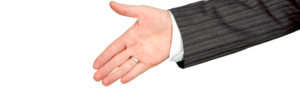 Hiring manager extends hand for handshake interviewing candidate found through FingerCheck's applicant tracking.