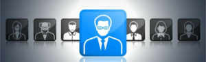 Recruit applicants through social media concept, profile photos, one icon selected,