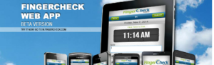 Fingercheck web app open on six different phone models and tablet.