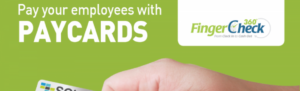Promotional poster Fingercheck now offering debit cards by Sole Paycard.