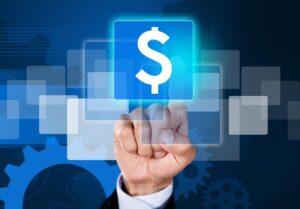 Businessman electronically authorizing ACH payment.