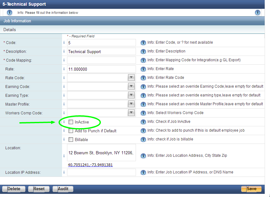 Inactive jobs setting on the FingerCheck application 