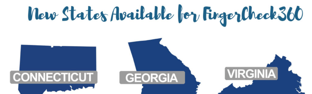 Silhouette of the state of Connecticut, Georgia, Virginia as new Fingercheck payroll-covered states.