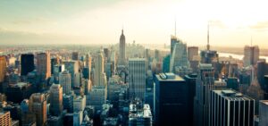 Skyline buildings New-York skyscrapers overlooking the city as new 2017 pay law changes take place.