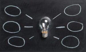Lightbulb illuminates mind map representing a candidate considering multiple job offers.