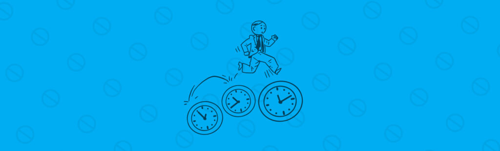 Illustration of employee running on time clocks to represent Fingercheck's new feature restricting employee punches based on schedule.
