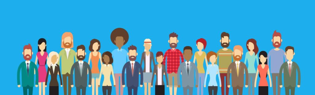 Illustration of diverse group of people representing Fingercheck's growth and hiring spurt of talented professionals.